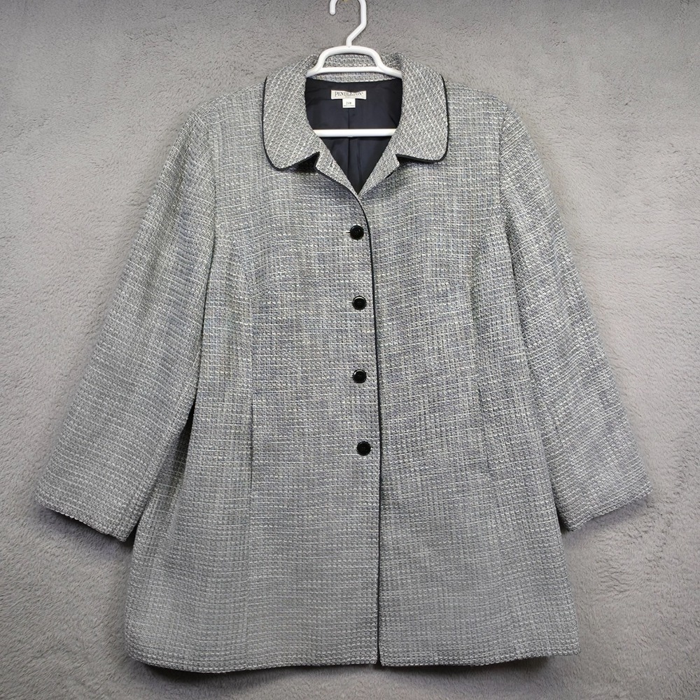 Pendleton Overcoat Womens Plus Size 24W Blue White Tweed Texture‎ Preppy Career